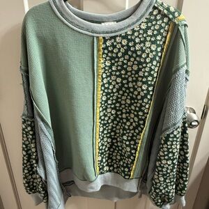 POL Sage and Floral Patchwork Top